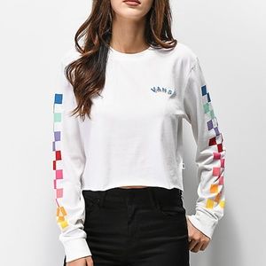 Vans Rain Checks White Crop Long Sleeve T-Shirt